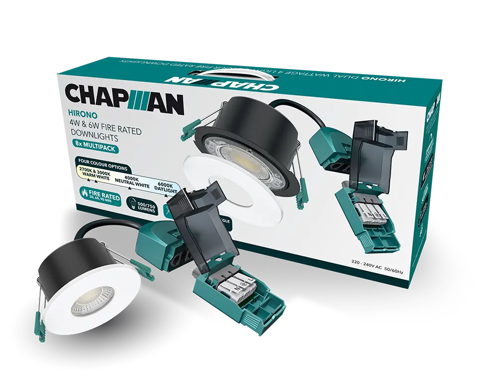 Hirono Pro 4W & 6W Fire Rated Downlight 4CCT (2700K, 3000K, 4000K, 6000K) IP65 White 8 Pack